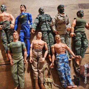 GI Joe 12" Military Action Figure Lot – 9 Figures + Clothing & Gear